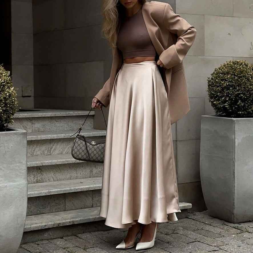 Champagne Satin Maxi Skirt – Luxe Flow & Timeless Elegance