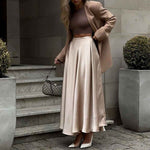 Champagne Satin Maxi Skirt – Luxe Flow & Timeless Elegance