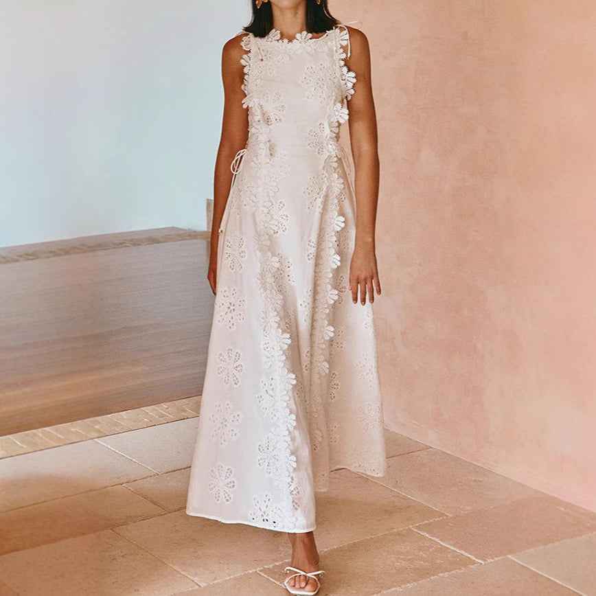 White Floral Eyelet Maxi Dress – Romantic Summer Elegance