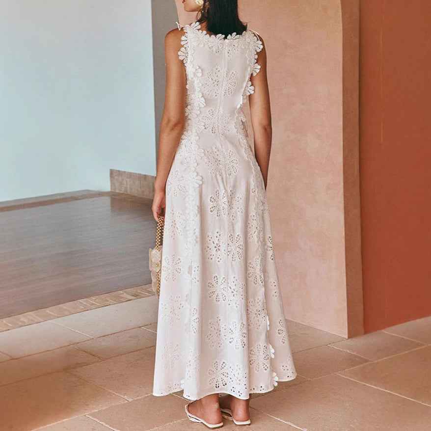 White Floral Eyelet Maxi Dress – Romantic Summer Elegance
