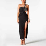 Luxe One-Shoulder Black Evening Gown with Crystal Detail & Thigh Slit