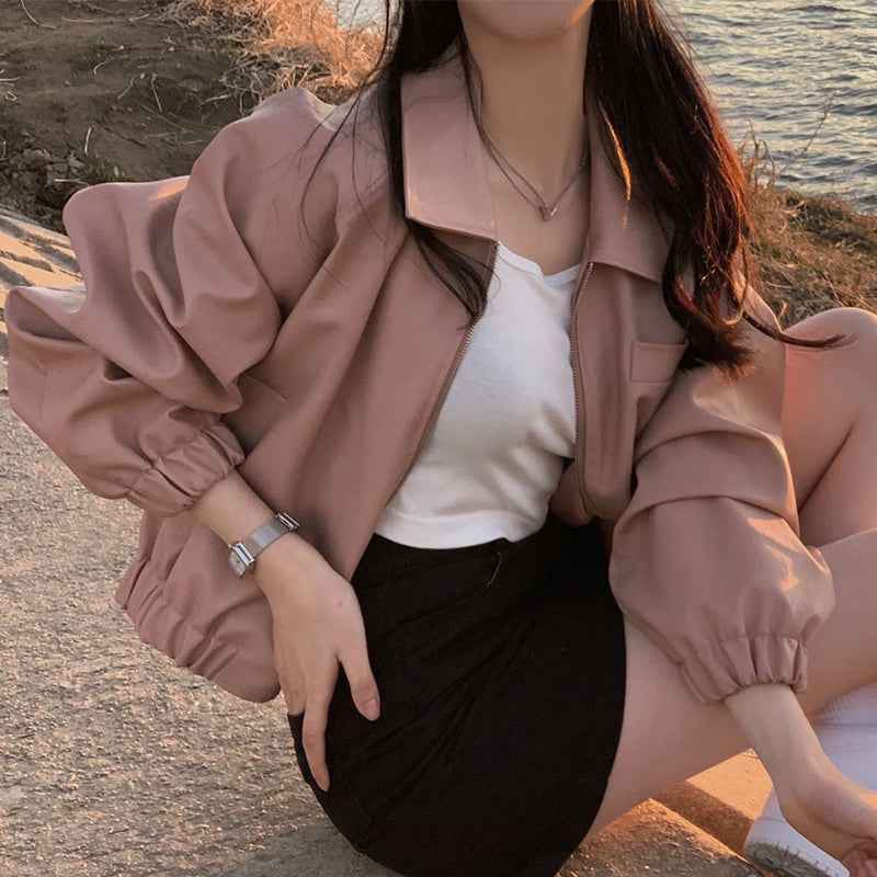 Faux Leather Chic – Women’s PU Jacket