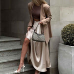 Champagne Satin Maxi Skirt – Luxe Flow & Timeless Elegance