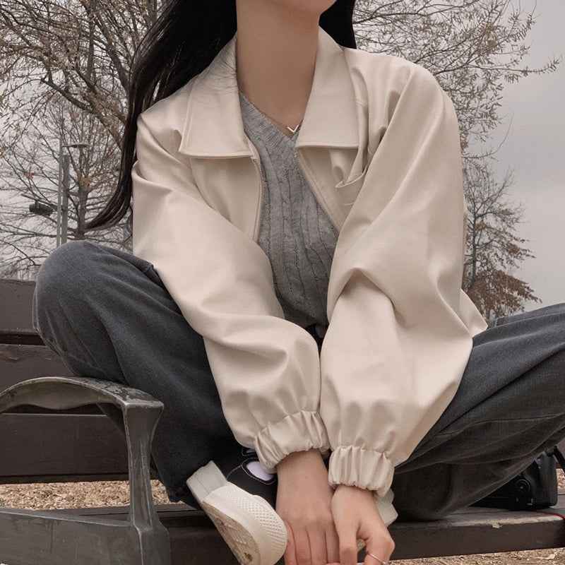Faux Leather Chic – Women’s PU Jacket
