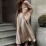 Champagne Satin Maxi Skirt – Luxe Flow & Timeless Elegance