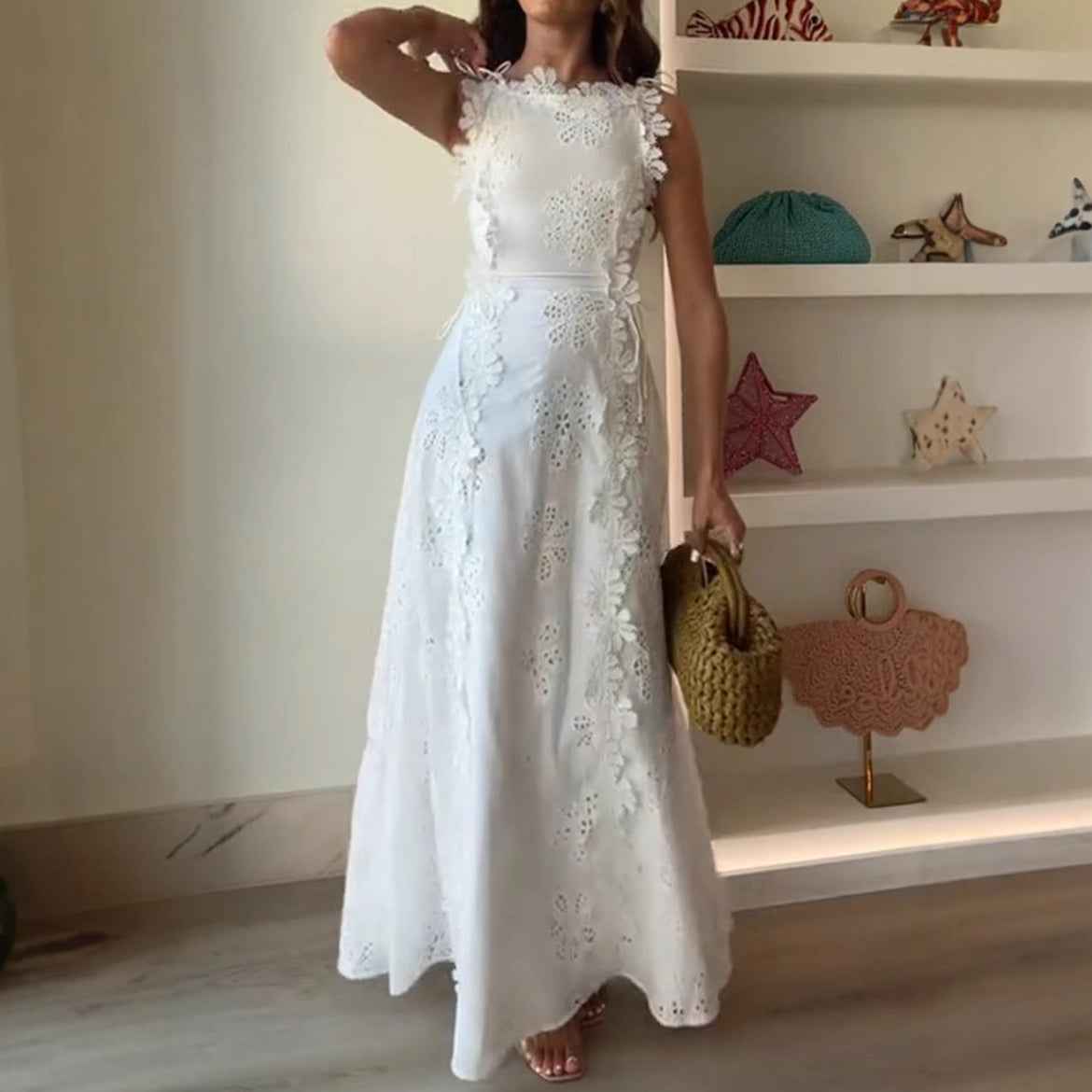 White Floral Eyelet Maxi Dress – Romantic Summer Elegance