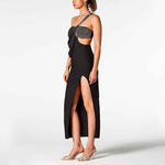 Luxe One-Shoulder Black Evening Gown with Crystal Detail & Thigh Slit
