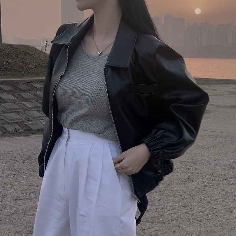 Faux Leather Chic – Women’s PU Jacket